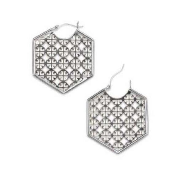 NWOT Tory Burch Silver Multiple Logo Hoop Earrings - Picture 1 of 4